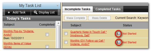 Link to client profile from task list in IXACT Contact's real estate CRM software